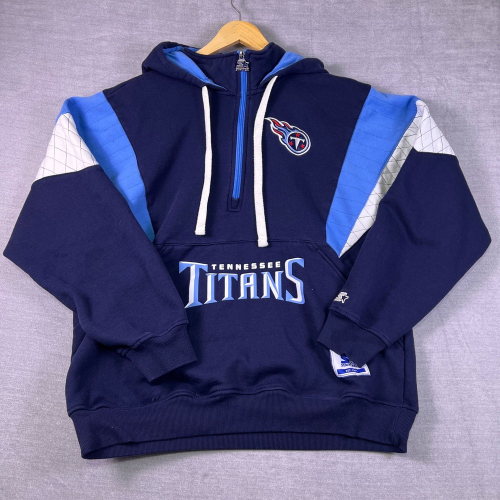 Starter Tennessee Titans Quarter Zip Colorblock Hoodie Mens XL Navy Blue Cotton